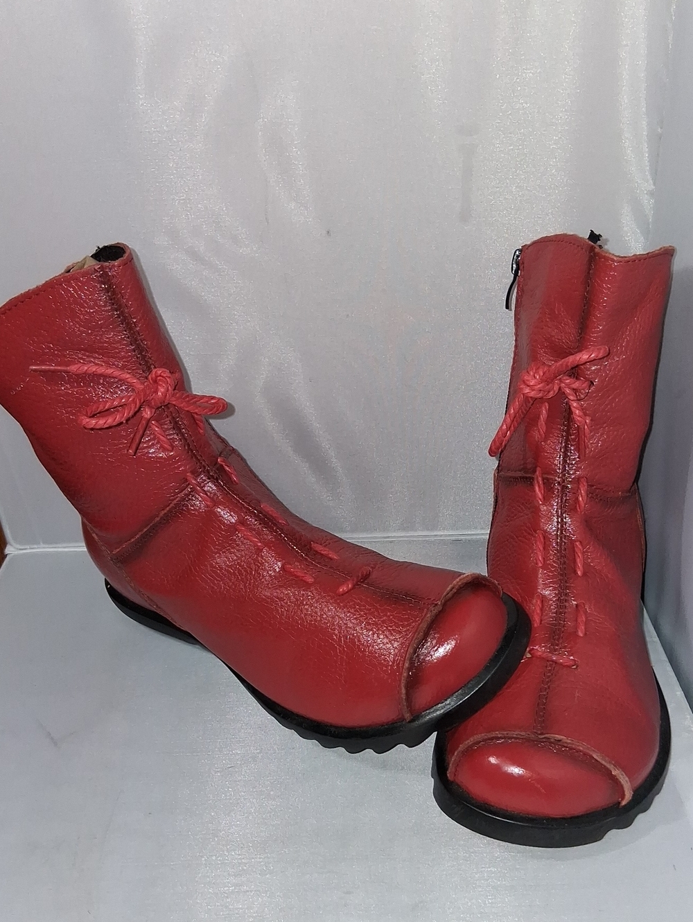 European made red leather boot, size 8